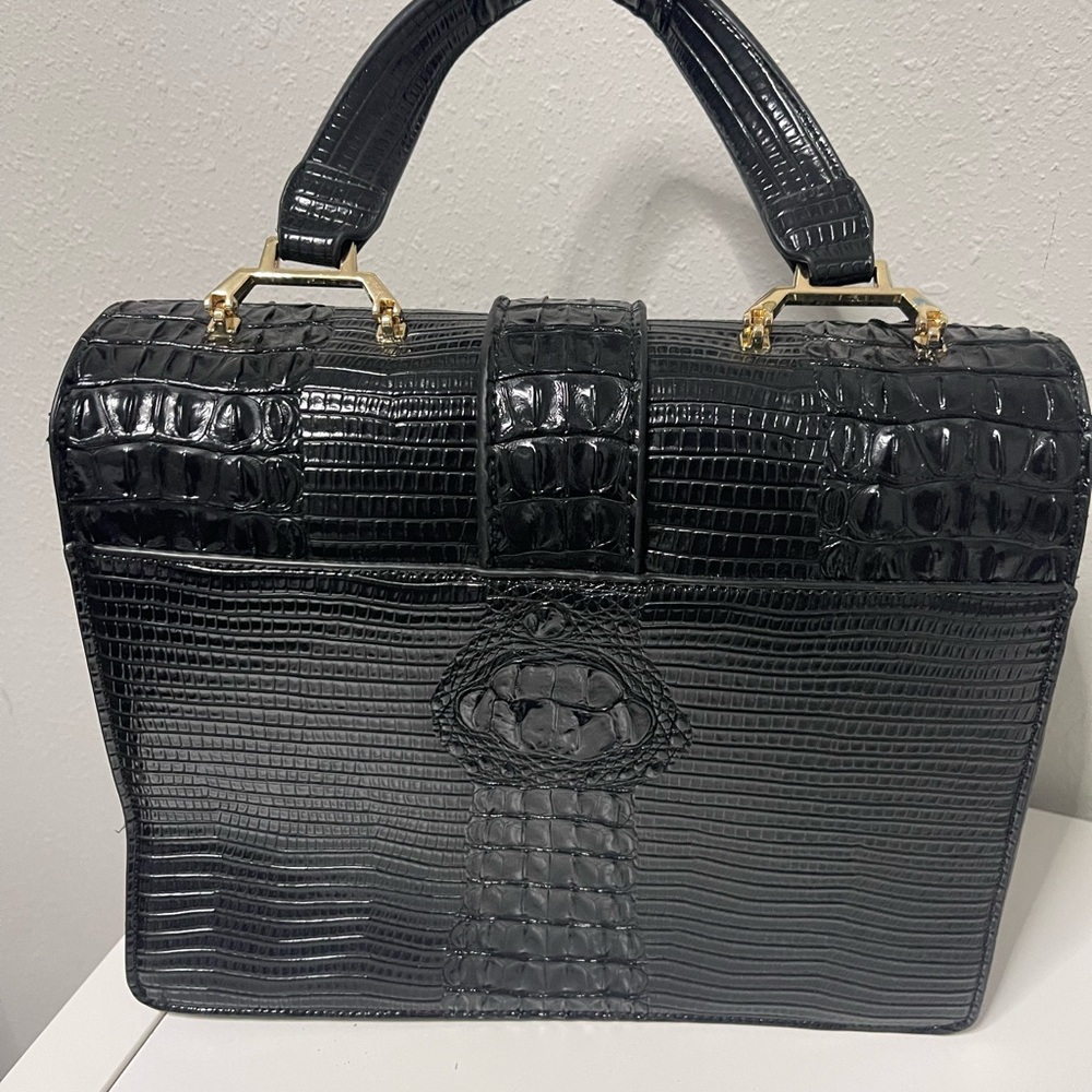 Black Croc Embossed Handbag By Ameri Mode - image 2